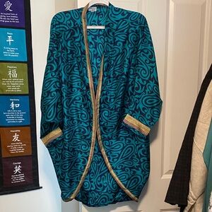 Teal and Gold Women's 100% Silk Kimono Jacket